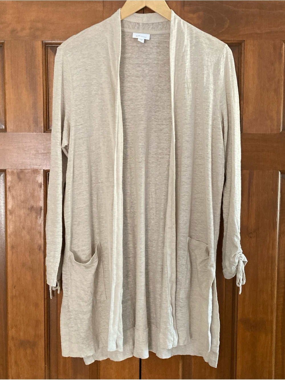 J. Jill Open Front Long Linen beige long line lightweight Cardigan women’s Sz M
